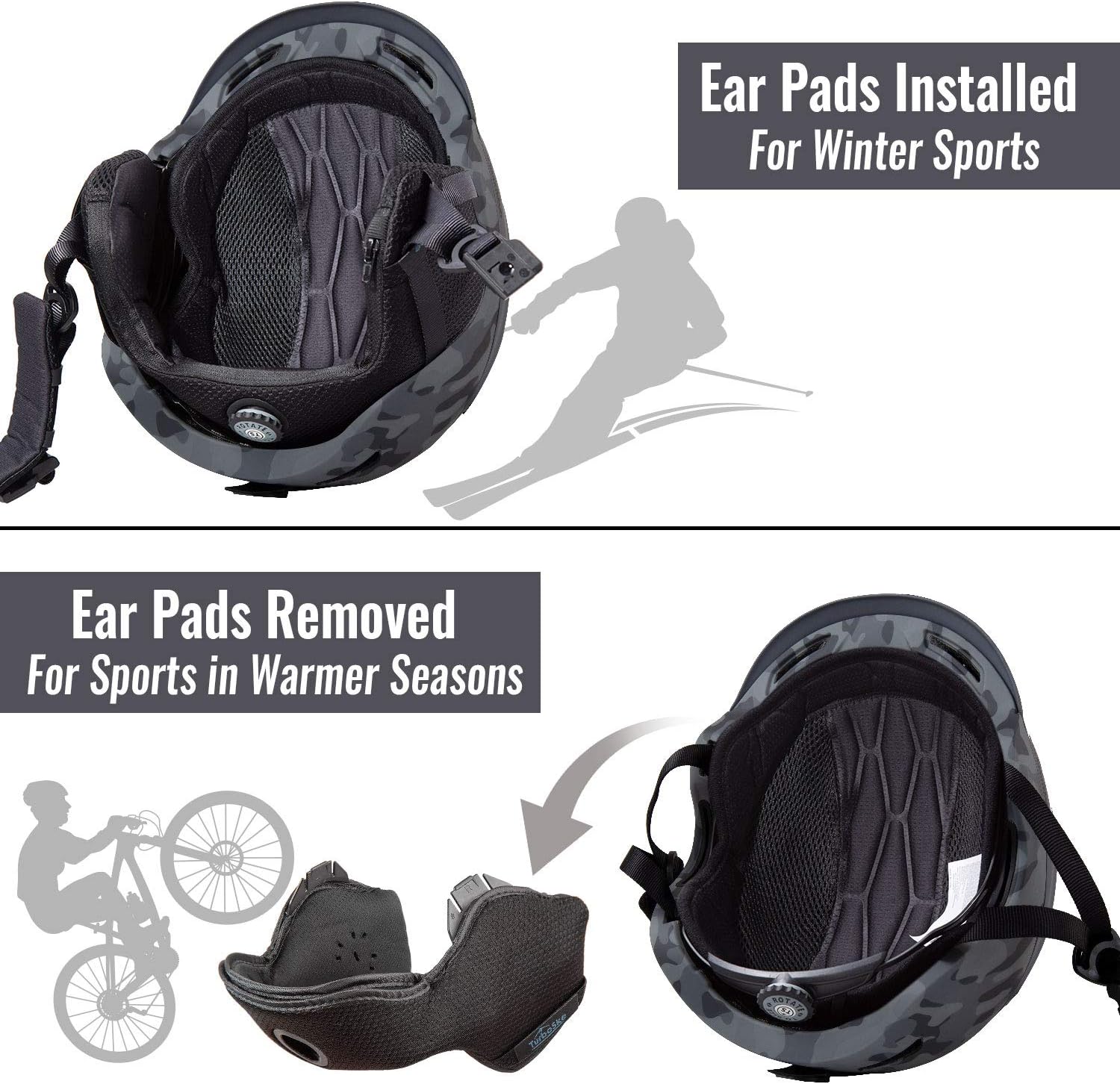 TurboSke Ski Helmet Snowboard Helmet - Active Ventilation Audio Compatible Snow Sports Luxury Helmet with ASTM Certified Safety for Men Women and Youth: Sports & Outdoors