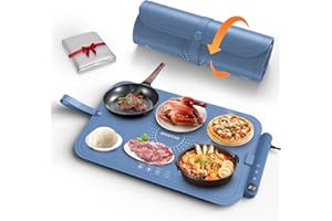 CCZedo Waterproof Warming Mat for Food,Upgraded Dishwasher-safe Food Warmer with Insulation Pad Defrosting Tray,6-Temp Control,Auto Shut-Off,Child Lock for Countertop,Parties,Buffets