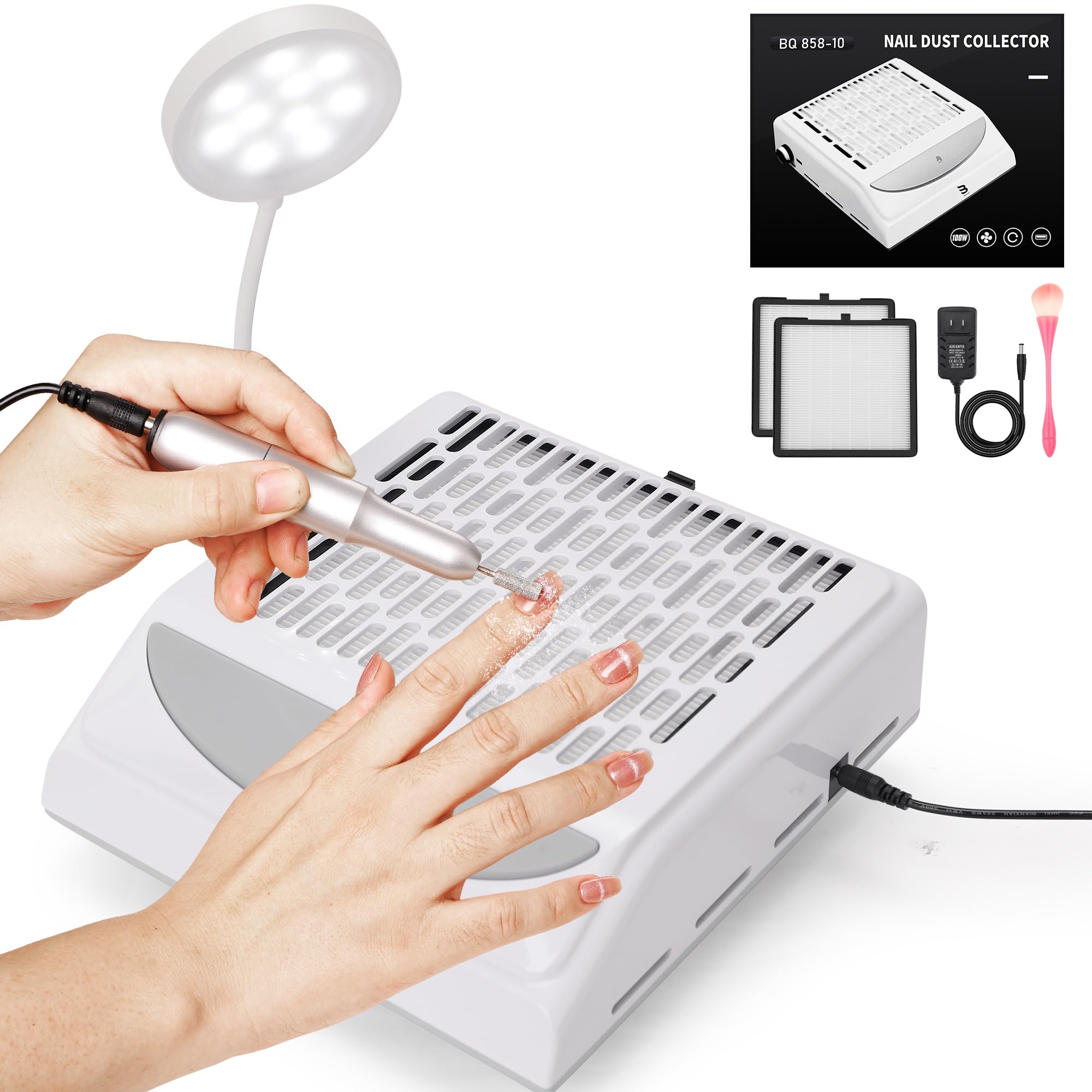 Photo 1 of BLOSSED Nail Dust Collector Quite with LED Light, Brush and 2 Reusable Filters – 100W Powerful Adjustable Speed and Low Noise, Dust Collector Nail Tech Perfect for Gel Nail Polish