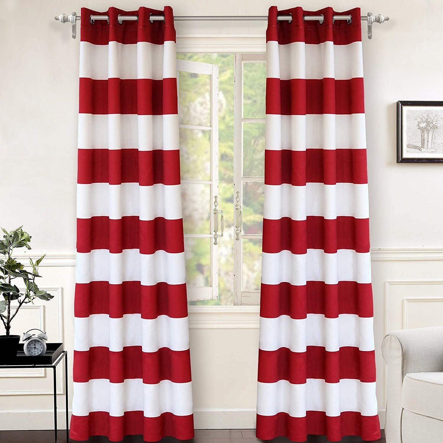 DriftAway Red Stripe Room Darkening Window Curtains