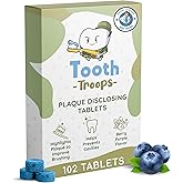 Plaque Disclosing Tablets for Kids & Adults. 102 Count. Blueberry Flavor. Tested and Created by Dentists. Plaque Tablets Help