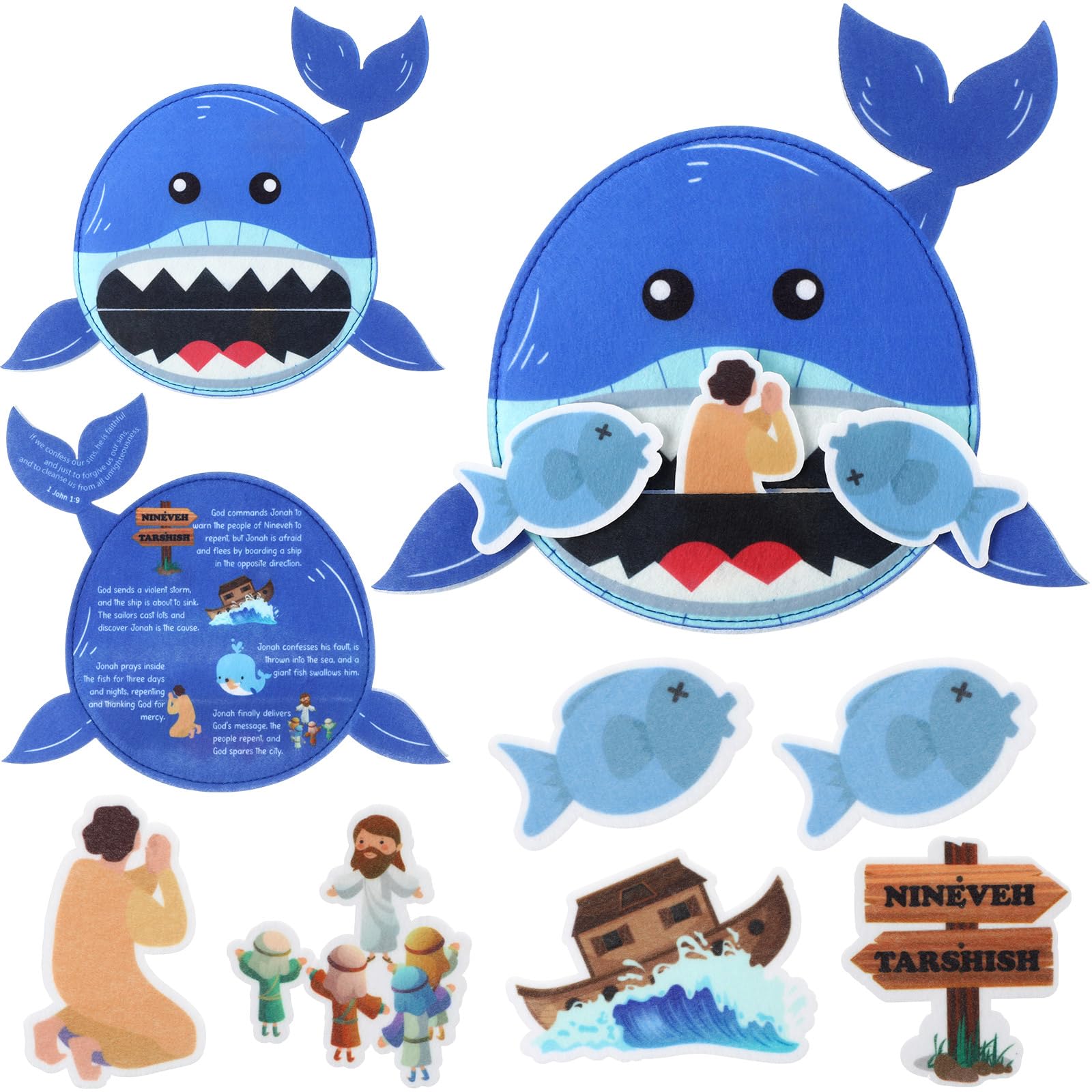 Photo 1 of Suncalla 1 Set Jonah and The Whale Felt Board Bible Stories SetSunday School Religious Christian DIY Crafts Vbs Make Your Own Jonah and The Whale Decorations Classroom Art Supplies Fun