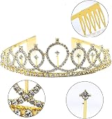 Leixi Queen Sash & Rhinestone Tiara Kit Gold Birthday Gift Set view 3