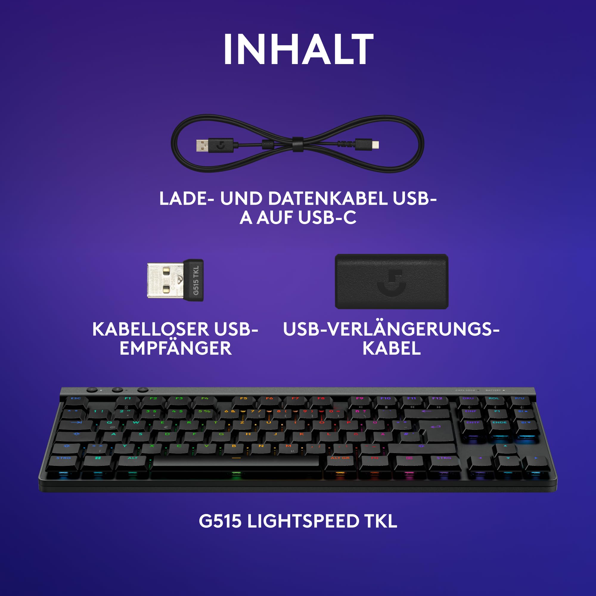 Logitech G G515 Lightspeed TKL kabellose Flache Gaming-Tastatur, LIGHTSYNC RGB, dünnes Profil ohne Ziffernblock, PBT-Tastenkappen, taktile mechanische Switches, Deutsches QWERTZ-Layout - Schwarz 8
