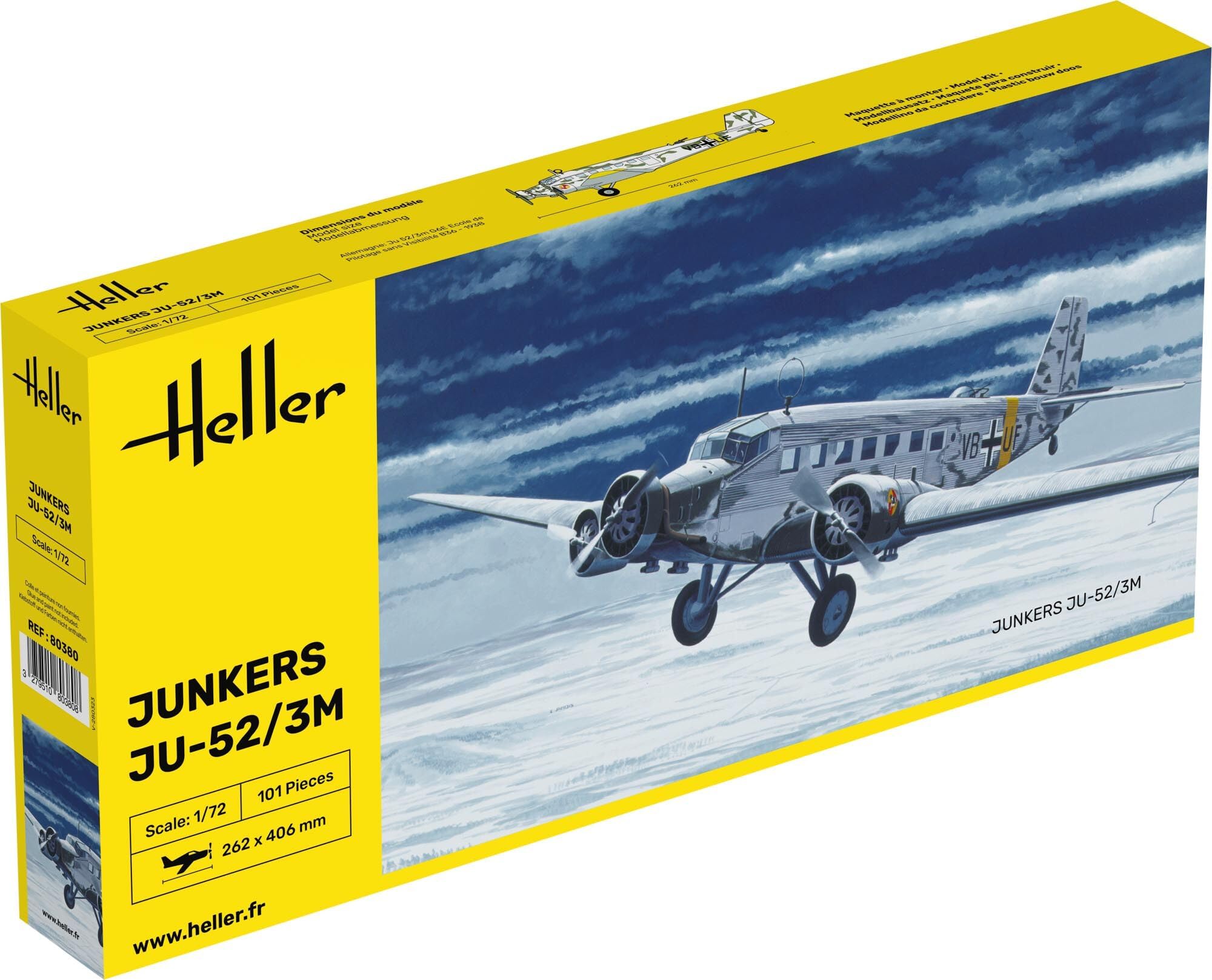 Heller 80380 "Junker JU 52/3M Model Kit, 1:72 Scale