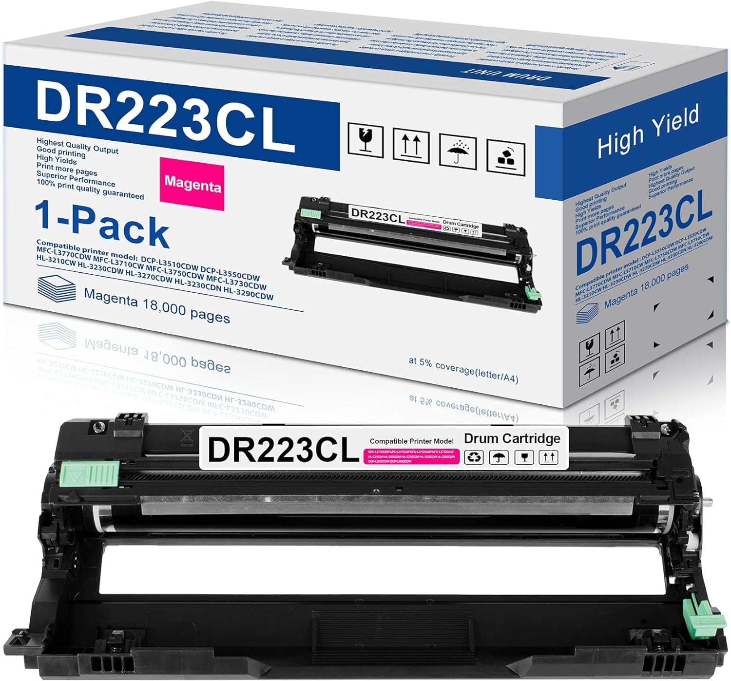 Photo 1 of 1-Pack Magenta Compatible DR223CL Drum Unit Replacement for Brother DR-223CL Drum Works with Brother MFC-l3770CDW MFC-l3750CDW MFC-l3710CW HL-l3290CDW HL-l3270CDW HL-l3210CDW HL-L3230CDW Printer