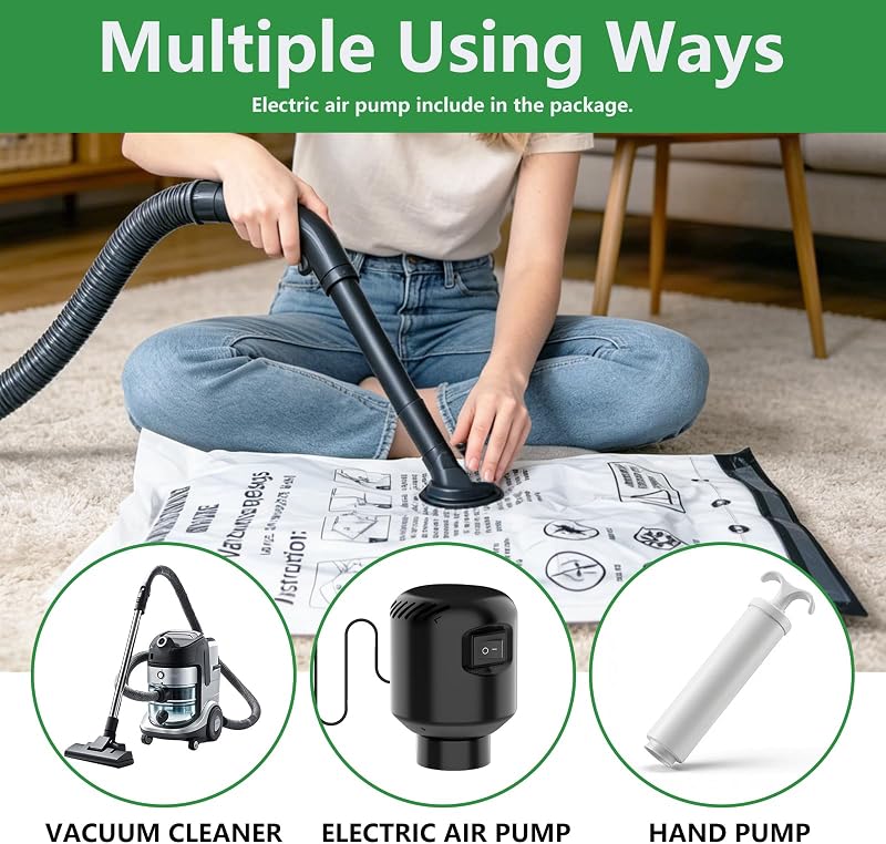 Bolsas Vacio Ropa 10Pcs con Bomba Eléctrica, Bolsas de Vacío para Ropa