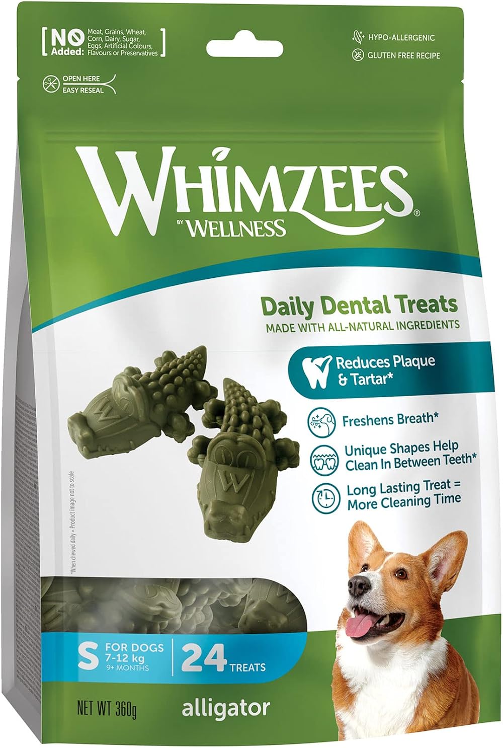 WHIMZEES Alligator S 24 Pieces Dog Dental Stix Small Breed Grain Free