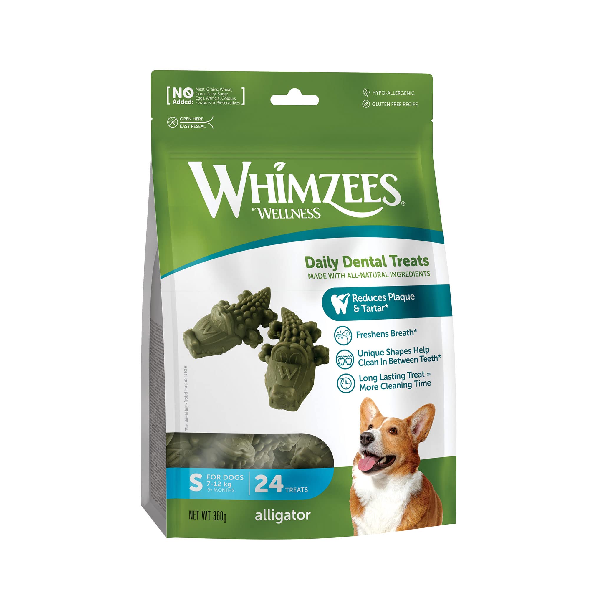 WHIMZEES Alligator S, 24 Pieces – Dog Dental Stix, Size S, Dog Dental Sticks for Small Breeds, Natural and Grain Free, Rawhide-Free, Vegetarian, No Added Sugar