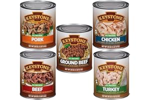 Keystone Meats All Natural Heat and Serve 5 Can Variety Pack (Beef, Chicken, Pork, Turkey, Ground Beef) Fully Cooked, Ready to Eat Canned Meat for Everyday Meals, Emergency, Camping, Pantry Staple 5 Years Shelf Life 28oz Each Made in USA