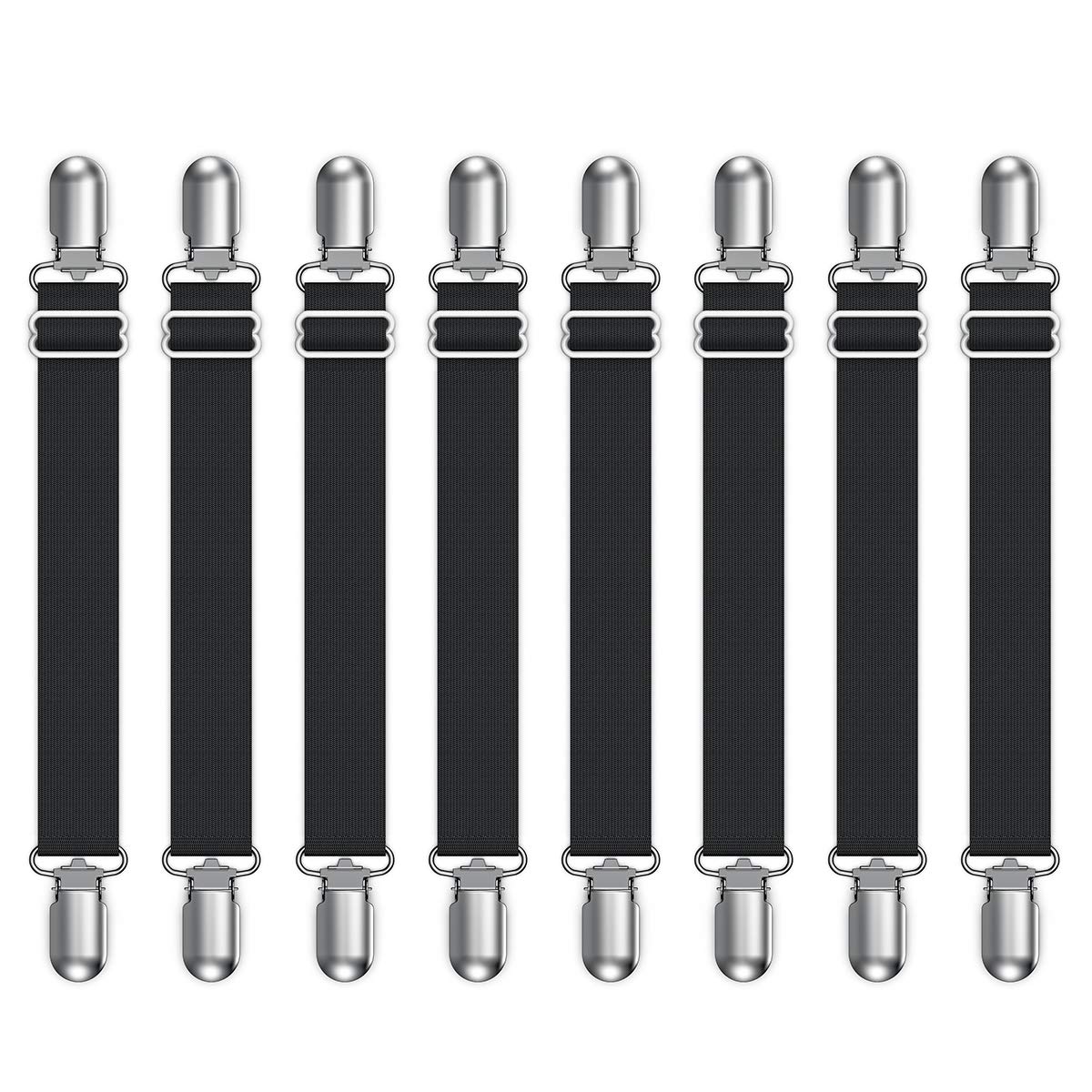 Lesfit Fitted Bed Sheet Clips, Elastic Sheet Straps Grippers Fasteners, Black (8 packs/set)