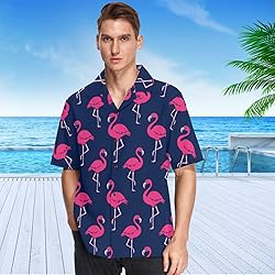 visesunny Hawaiian Shirt for Men Pink Flamingo