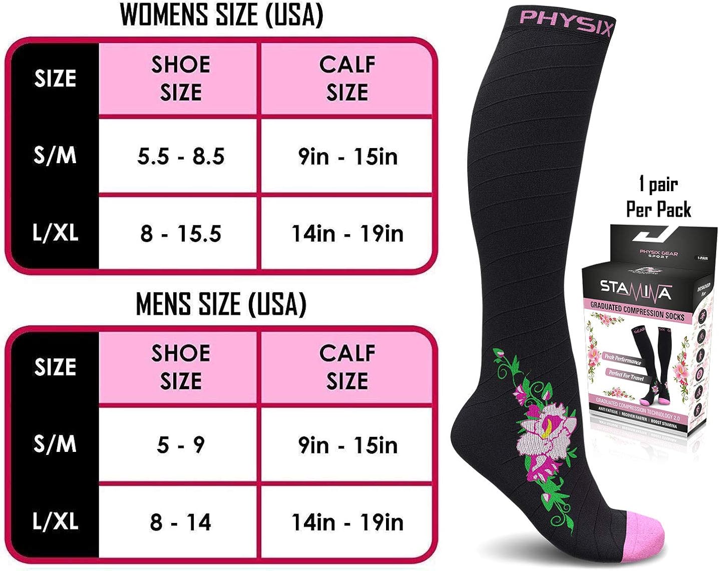 Physix Gear Sport Compression Socks for Men & Women 20-30 mmHg - Athletic Fit: Clothing