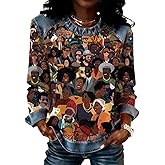 LEOUTJE 2026 Black History Month Shirt For Women Long Sleeve Afro American Pride Tops Funny Graphic Patchwork Sweatshirt