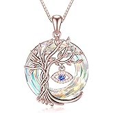 TOUPOP Evil Eye Necklace 925 Sterling Silver Tree of Life Circle Crystal Pendant Necklace Protection Jewelry Amulet Birthday Gifts for Women Her