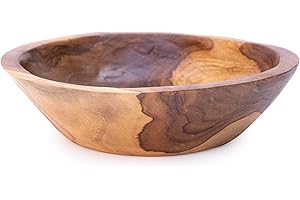 ANDALUCA 9 Inch Teak Wood Hand Carved Rustic Organic Bowl Small (9"-10" Diameter)