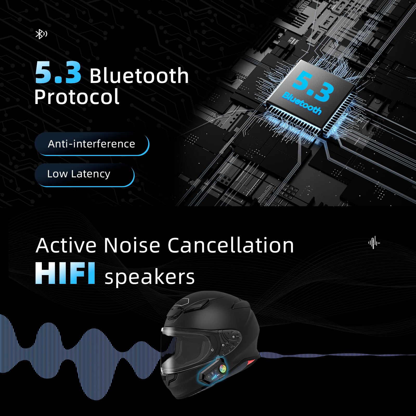 Motorcycle Helmet Bluetooth Speakers, IPX6 Intelligent Noise Bluetooth 5.3 Helmet Headset, HiFi Sound Helmets Headphones with Mircrophone for All Helmets, Automatic Answer/Music Control/Wake up Siri