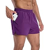 MIER Mens 3 Inch Shorts for Athletic Running Dry Fit Lightweight Workout Gym Active Shorts with Brief Liner, Pockets