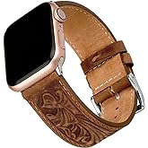 Falandi for Apple Watch Band Leather 40mm 38mm 44mm 42mm, Retro Pattern Leather Classical Replacement Smart Watch Band for iWatch Men Women Series SE 6 5 4 3 2 1