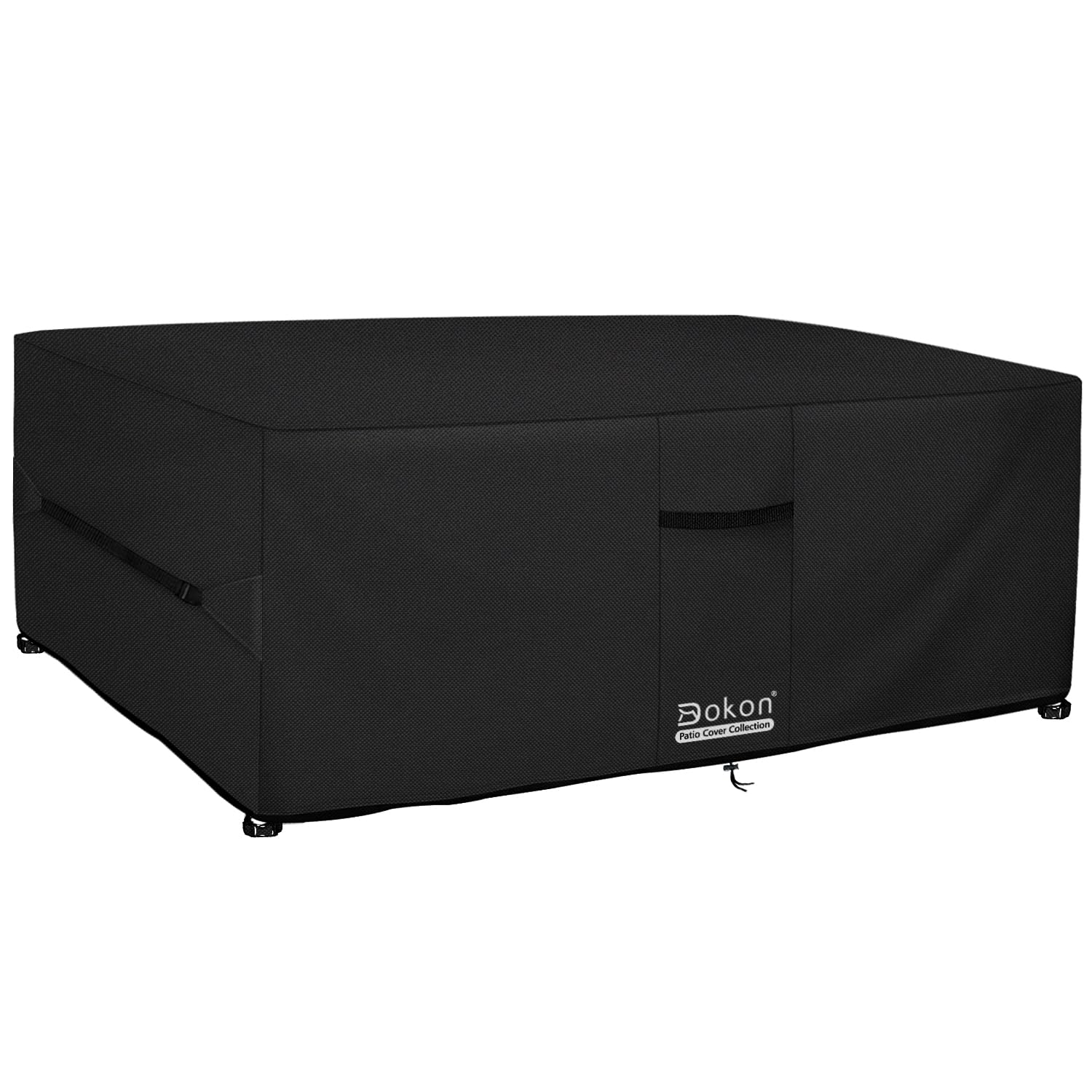 Dokon Garden Furniture Covers Waterproof Heavy Duty Oxford Fabric Patio Table Cover with Air Vents, Windproof Anti-UV Outdoor Rattan Sofa Table and Chair Cover, Rectangular (213x132x74cm) - Black