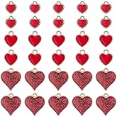 SUNNYCLUE 60Pcs 3 Styles Red Enamel Heart Charm Flat Enamel Charms Aesthetic Metal Light Gold Flatback Hearts Shaped Valentine Small Alloy Pendants for Jewelry Necklaces Bracelets Earrings DIY Crafts