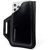 TobbinGear Leather Belt Phone Pouch, Leather Cell Phone Holster, Universal Phone Case with Belt Loops, for Men and Women Large Black