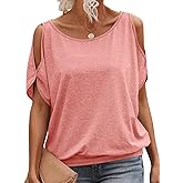 EasyGala Womens Cold Shoulder Tops Banded Bottom Boat Neck T Shirts Summer Sexy Casual Loose Fit Clothes 2026