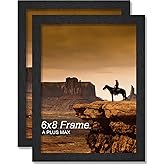 A PLUS MAX 6x8 Picture Frame Set of 2, Black Engineered Wood Frame for 6 x 8 Inch Picture Poster Photo, Light Weight 6 by 8 Frame with Wood-grain for Wall - 2 Pack/Black/6"x8"