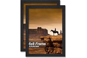 A PLUS MAX 6x8 Picture Frame Set of 2, Black Engineered Wood Frame for 6 x 8 Inch Picture Poster Photo, Light Weight 6 by 8 Frame with Wood-grain for Wall - 2 Pack/Black/6"x8"