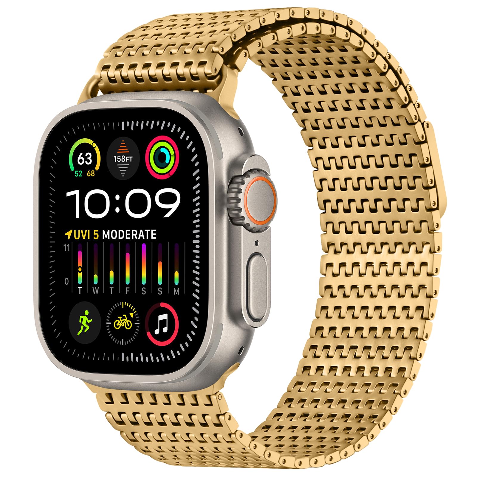 Photo 1 of Anlinser Bands Compatible with Apple Watch Band Ultra 49mm for Men Women, Magnetic Metal Bands Stainless Steel Loop Strap with Case Designed for iWatch Ultra 49mm, Gold