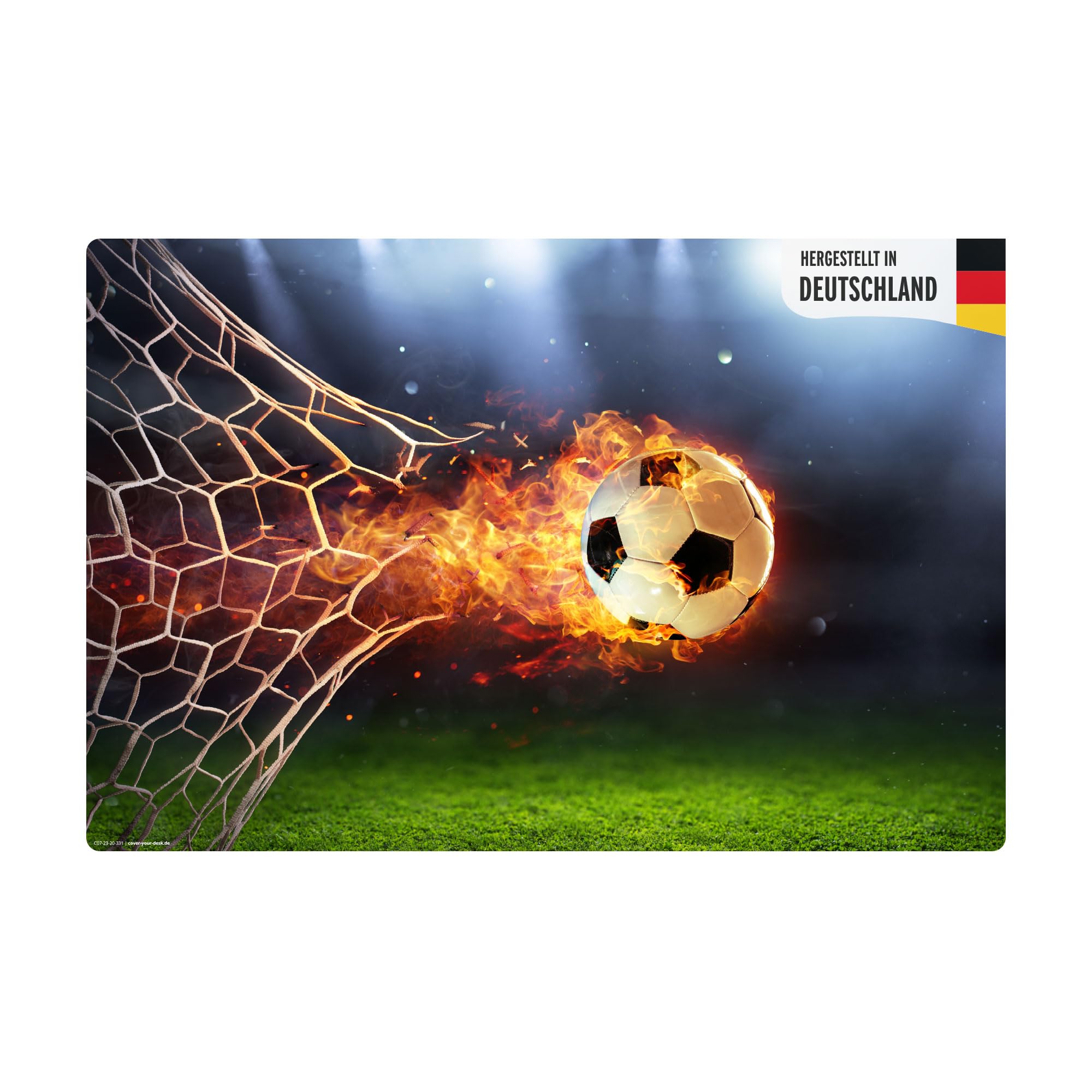 Desk pad - Flaming Football with Fire Tail - 60 x 40 cm - Made of First-Class Durable Vinyl (Plastic) - 60 x 40 cm - Non-Slip Desk Mat for Best Protection - Made in Germany