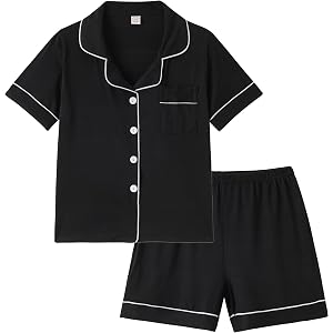 Hupohoi Big Kids Button Down Pajama Sets 2 Pieces Solid Color Sleepwear PJS | Solid Color, Button Down, Unisex Pajama Sets, T