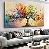 Vibrant Tree of Life Wall Art Colorful Framed Canvas Print for Living Room, Bedroom, Dining Room, or Home Office Modern Ready