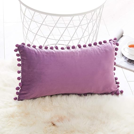 Topfinel Purple Oblong Cushion Covers 12x20 Inch Velvet Soft Decorative