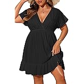 Yonique Plus Size Swimsuit Cover Up Women - V Neck Swimwear Short Sleeve Coverups Ruffle Hem Beach Dress 2026