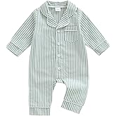 FIOMVA Baby Girl Boy Onepiece Romper Fall Winter Clothes Outfits Long Sleeve Striped Button Down Jumpsuit Onesie Pjs