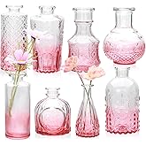 Brajttt Pink Small Flower Vase Set, Glass Bud Vase in Bulk Set of 8,Artistic and Cultural Flavor Mini Vases for Home Office Decor, Bedroom, Office, Living Room Decorations,Wedding