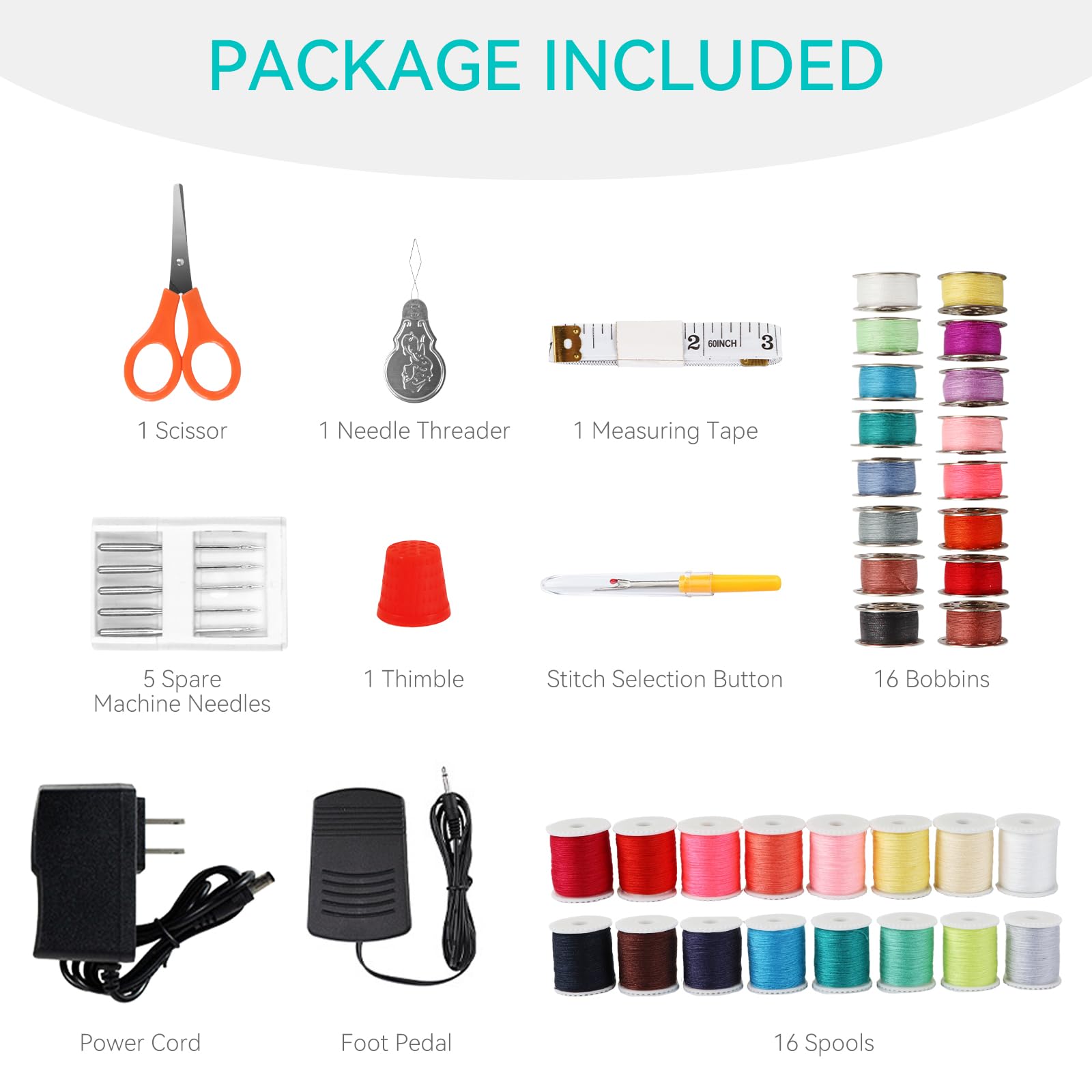 Mini Sewing Machine for Beginners, Portable Electric Sewing Machine with Dual Speed, 12 Built-in Stitches, Foot Pedal, and Accessories Kit for Home DIY Projects & Gift