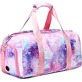 Gym Duffle Bag for Girls, Gymnastics Sports Bag for Teens Women Small Overnight Weekender Carry On Travel Bag with Shoe Compartment and Wet Pocket Galaxy