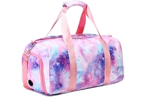 OCTSKY Gym Duffle Bag for Girls, Gymnastics Sports Bag for Teens Women Small Overnight Weekender Carry On Travel Bag with Shoe Compartment and Wet Pocket Galaxy