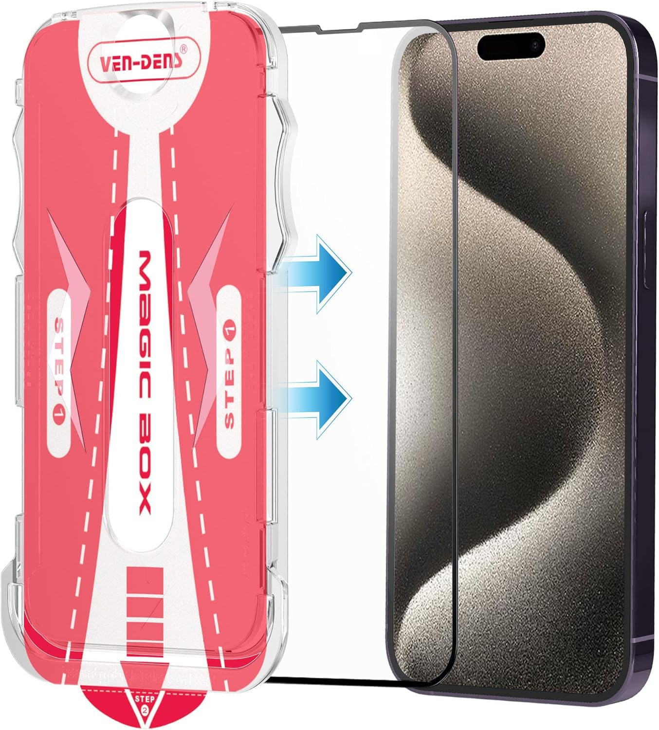VEN-DENS Screen Protector for iPhone 15 Pro Max, Black Edge Full Coverage Edge to Edge Tempered Glass Film with Easy Installation Tool, Case-Friendly, HD Clear For iPhone 15 Pro Max 6.7"