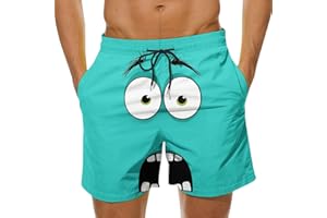Funny Swim Trunks for Men 3D Cartoon Face Print Quick Dry Board Shorts Hawaiian Beach Vacation Bathing Suits Pockets