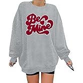 VILOVE Valentine Sweatshirts for Women Be Mine Glitter Patch Valentine Shirts Oversized Love Heart Holiday Outfits