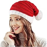 Seilvda Christmas Hat - Unisex Knit Beanie with Pom Pom, Santa Claus Pattern, Holiday Winter Christmas Hat Knit Cap