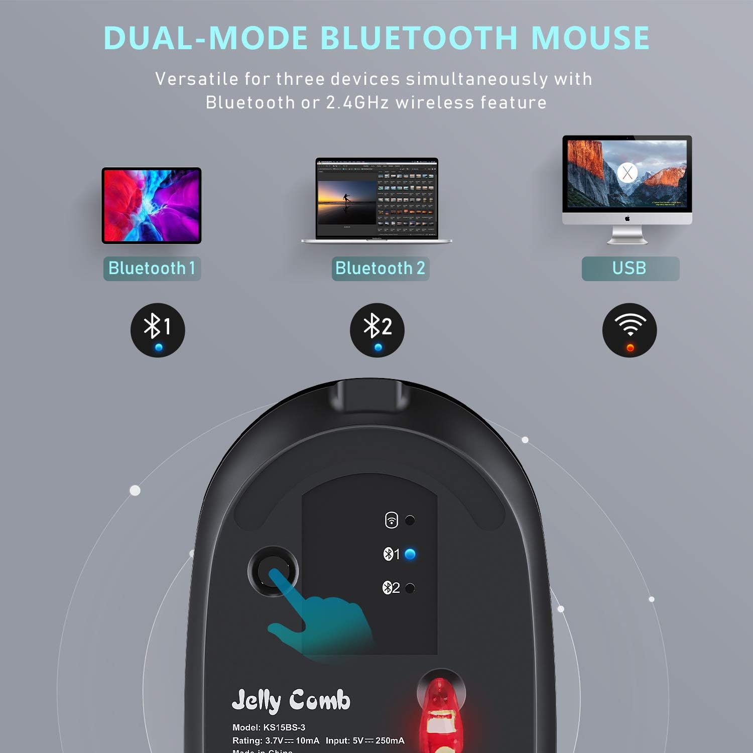 Multi-Device Bluetooth Keyboard and Mouse, Jelly Comb Rechargeable Dual-Mode(Bluetooth 4.0 + USB) Wireless Keyboard and Mouse Combo, for Windows 8 or 10+/ Android 5.0+/ Mac OS 10.10+/ iOS 10.13.4 +: Computers & Accessories