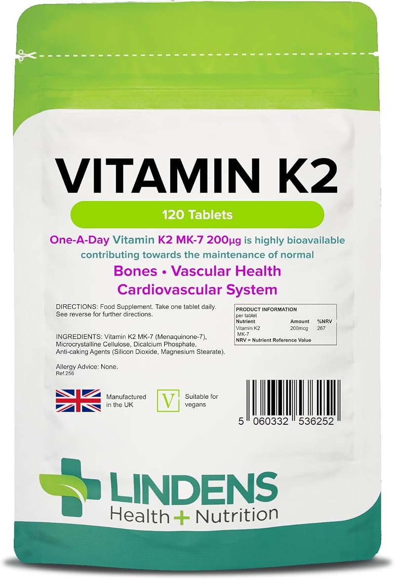 Lindens Vitamin K2 MK-7 200mcg 120 Tablets UK Made Vegan One a Day