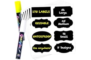 SMALL FISH 173Pcs Chalkboard Label Stickers with 2 Chalk Markers Pen, Black Chalk Labels for Mason Jars, Pantry Containers, Glass Bottles, Kitchen Food Spice Storage Bins Stickers, Reusable Removable Waterproof