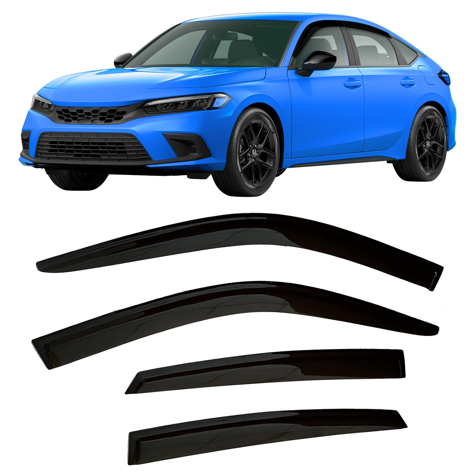 View 1 of 2022-2026 Tape-On Rain Guards for Honda Civic Hatchback Side Window Visor Deflectors HB LX Sport Touring EX-L Tinted Vent Shades Protectors 2023 2024 2025