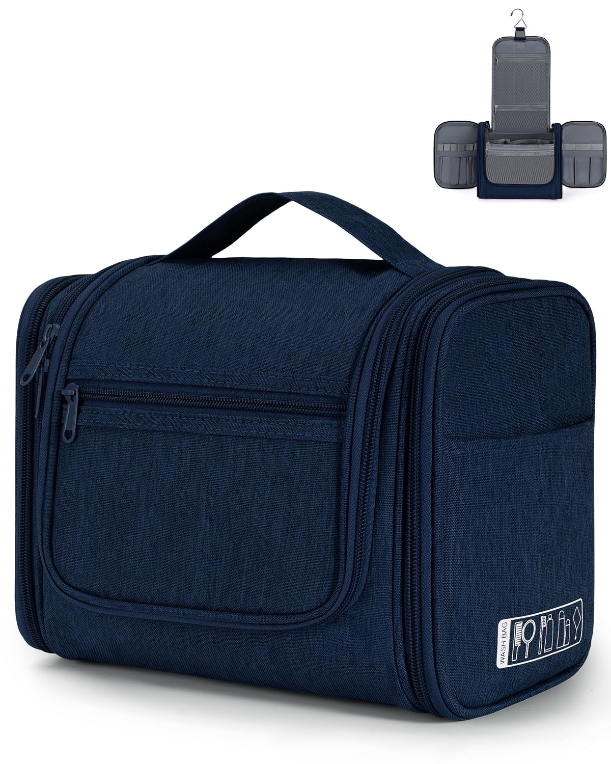 Large Hanging Toiletry Wash Bag Travel Makeup Cosmetic Organizer for Men Women by WANDF (Denim Navy Blue)