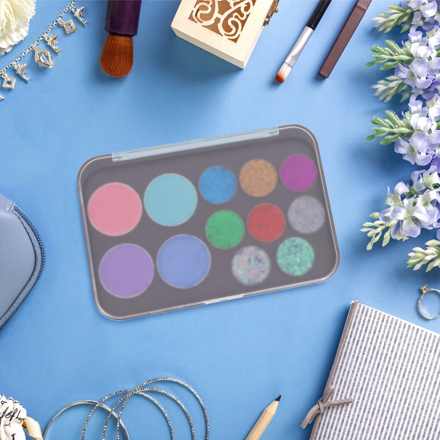 AJLTPA Magnetic Makeup Palette with Frosted Clear Top, 3Pack Empty Eyeshadow Dispensing Storage Box with 60Pcs Adhesive Metal Stickers for DIY Cosmetics Blush Powder-6.69